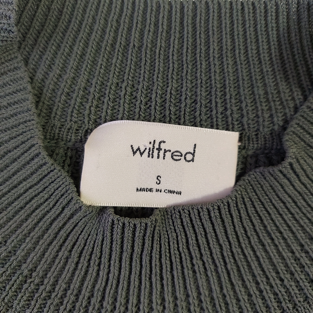 Aritzia Wilfred Salome Sweater Small Green Gray Rib  Knit Cropped Drop Shoulder - Picture 5 of 13